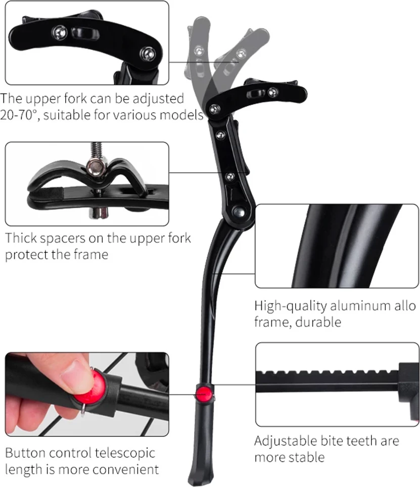 Këmbë mbështetëse biçiklete Rockbros JC1005BK, alumini, e zezë
