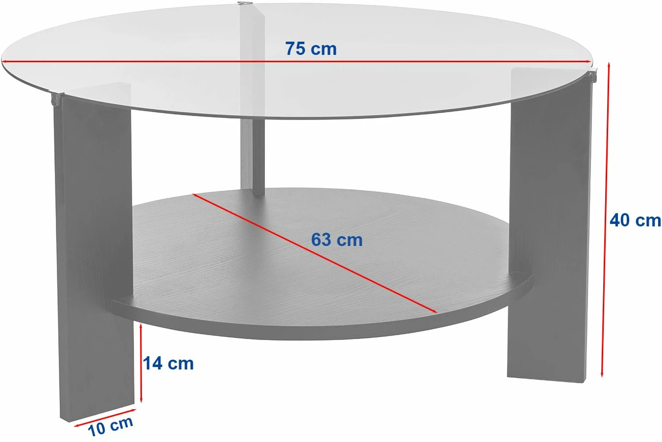 Tavolinë kafeje Nordure, Clara, dru i zi, xham transparent