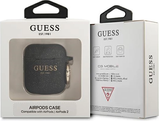 Mbështjellës Guess për AirPods 1/2, Silicone Glitter, i zi