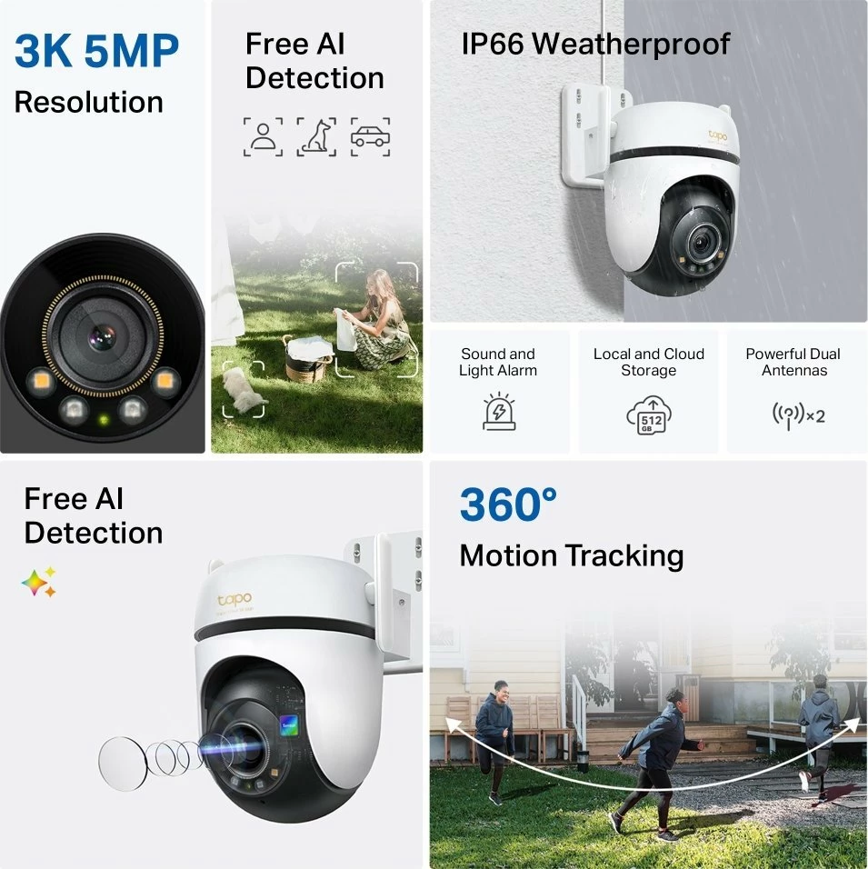 Kamerë sigurie IP TP-Link Tapo C530WS 5MP 3K, rrotulluese Outdoor, Wi‑Fi 6, IP66, e bardhë