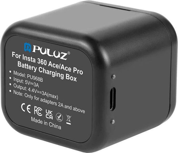 Karikues + kuti për kartela memorie Puluz PU968B për Insta360 Ace Pro/Ace, e zezë