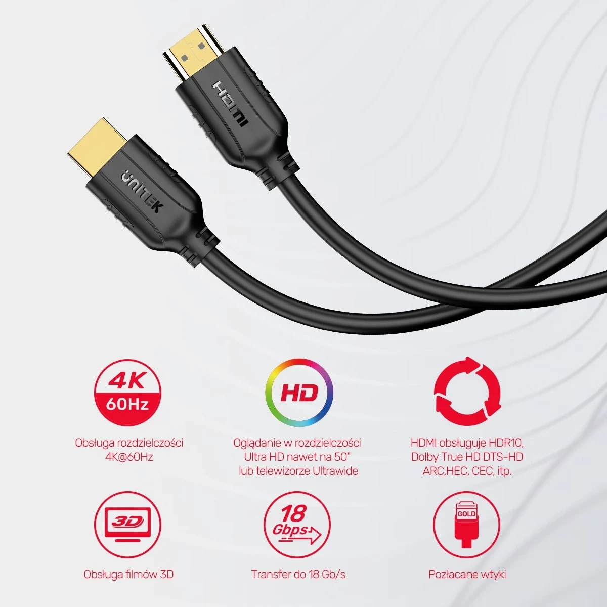 Kabel HDMI Unitek 2.0 4K 60Hz 10m, zi