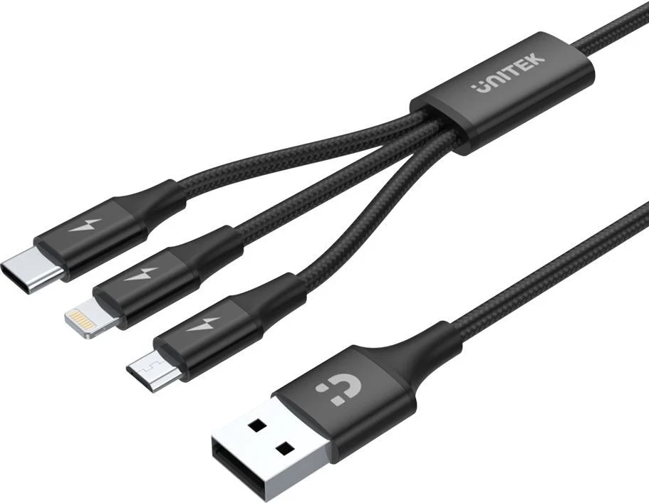 Kabllo karikimi Unitek C14049BK, USB 2.0 / USB C / Micro-USB, 1.2 m, e zezë