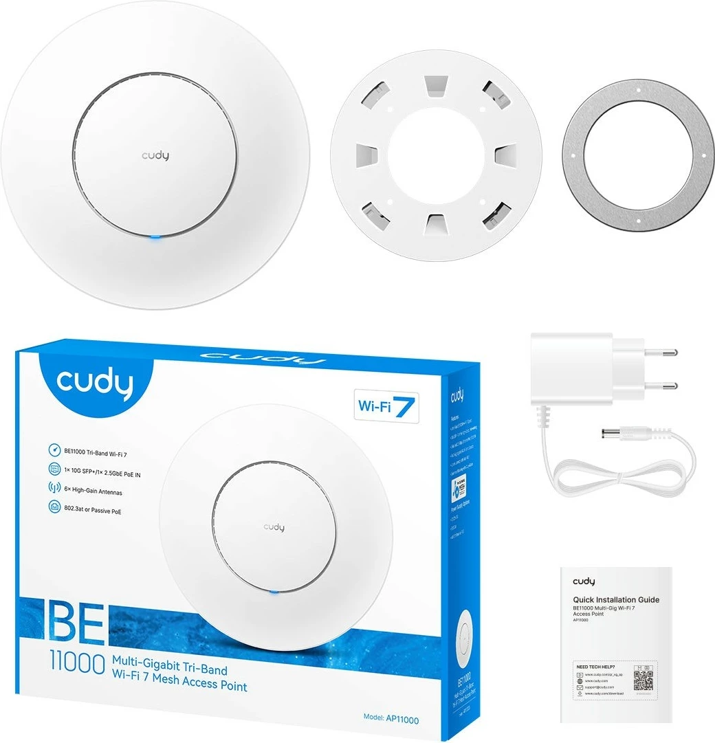 pikë aksesi Wi‑Fi 7 tri-band, Cudy AP11000, BE11000, 2.5GbE PoE IN, port 10G SFP+, e bardhë