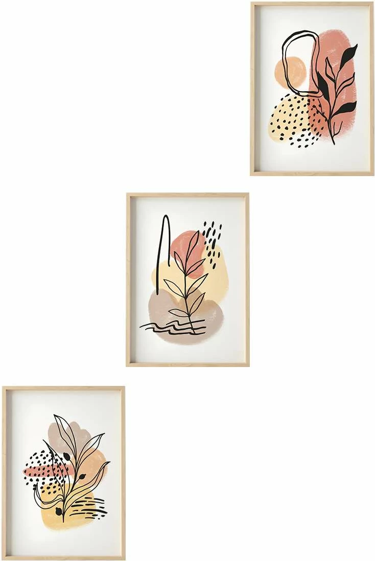 Set pikturash dekorative me kornizë, MDF, shumëngjyrëshe, Wallity, Huhu226, 20x30cm (3 copë)