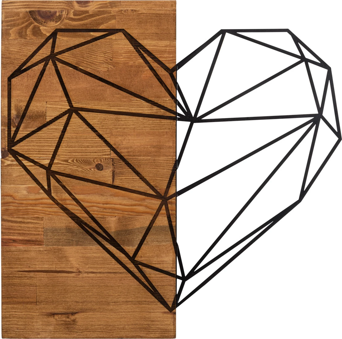 Aksesor dekorativ për mur, dru dhe metal, zemër, Wallity