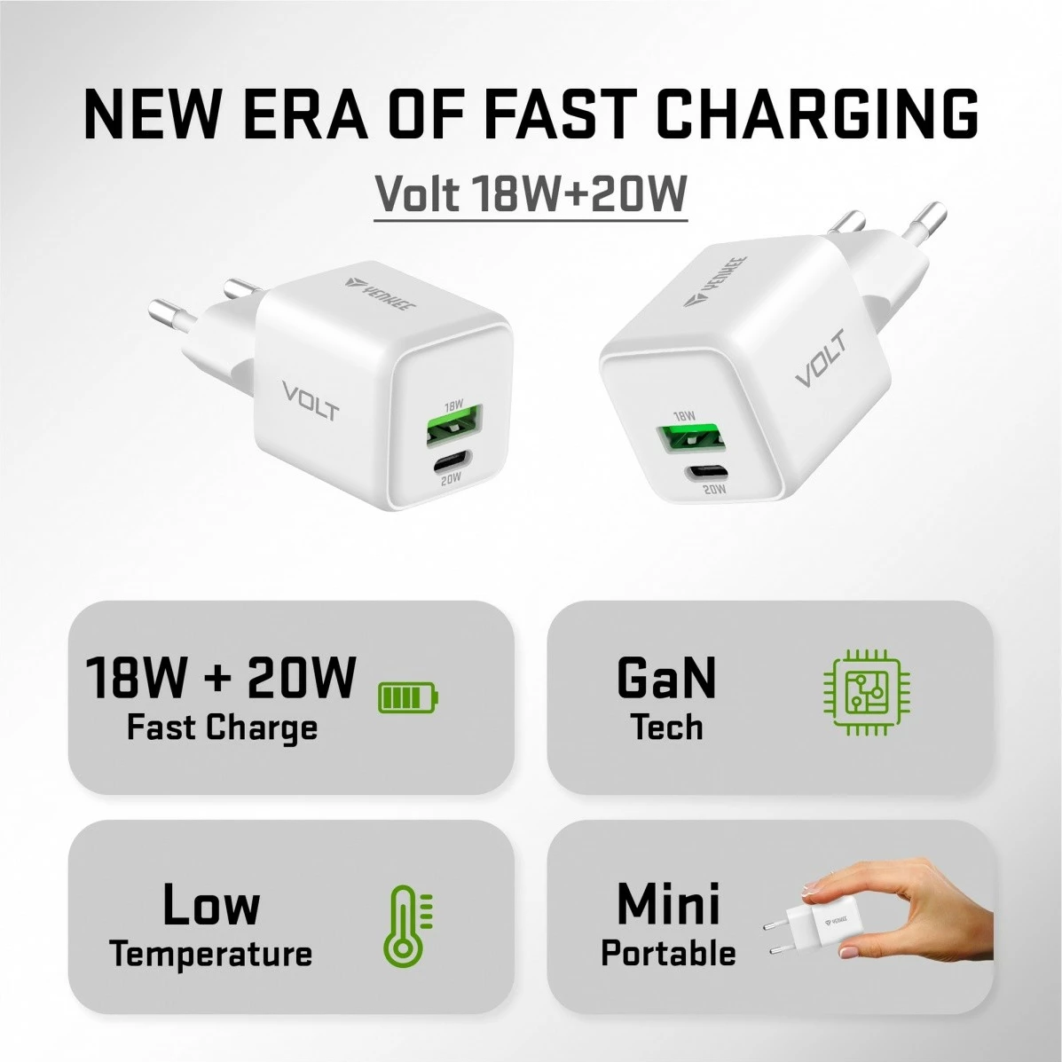 Karikues muri YENKEE YAC G38 VOLT, 20W, 2 porta USB (USB-A + USB-C), Bardhë