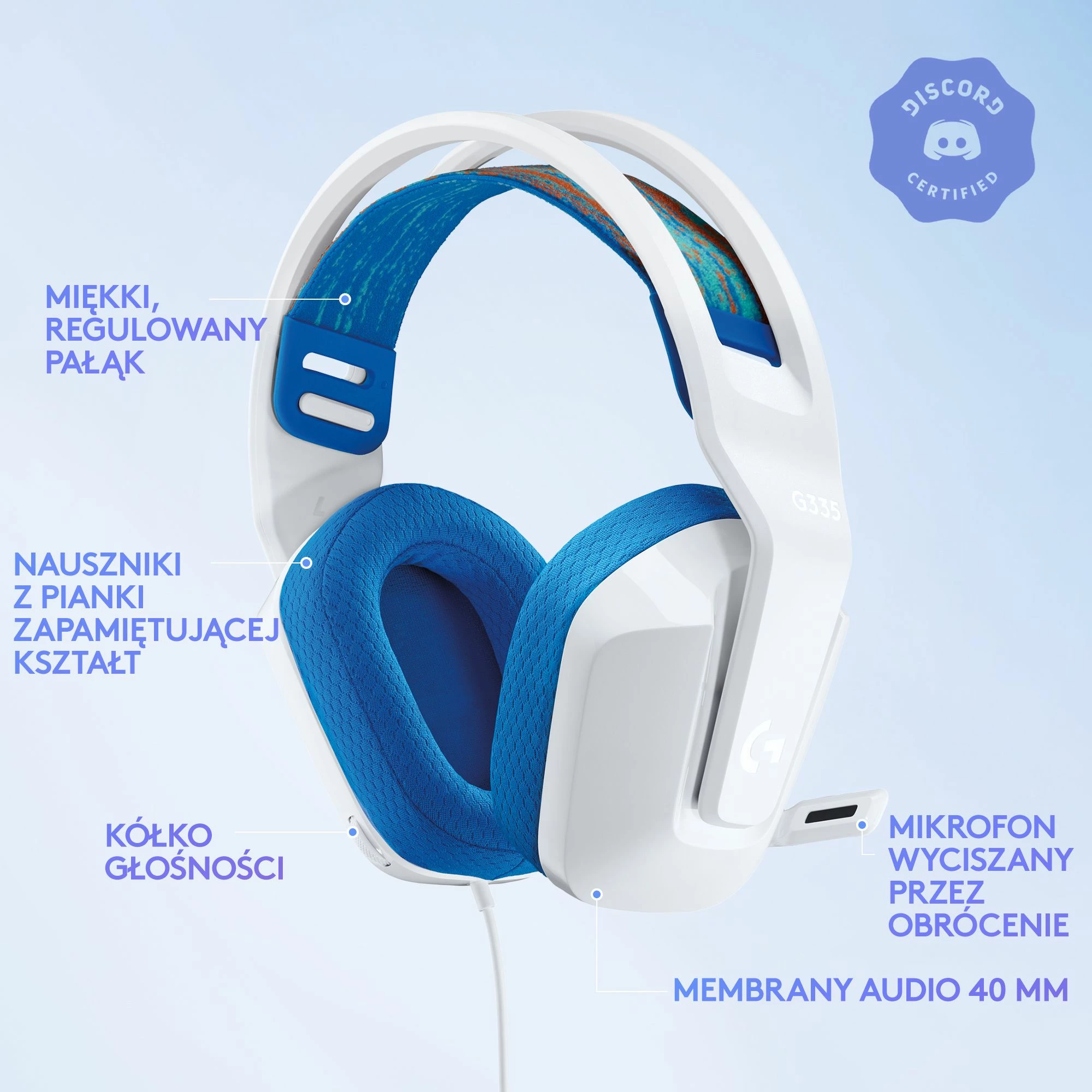 Kufje gaming Logitech G335 981-001018, me kabllo 3.5mm, on-ear, driver 40mm, me mikrofon, e bardhë