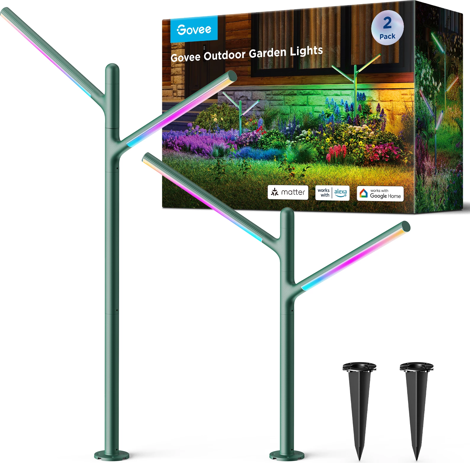 Drita kopshti outdoor Govee Outdoor Garden Lights RGBWWIC 1100 lm, Matter/Alexa/Google, set 2 copë