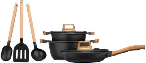 Set enësh gatimi Smile MGK-23, 8 pjesë, alumini, doreza të zeza, kapakë qeramike