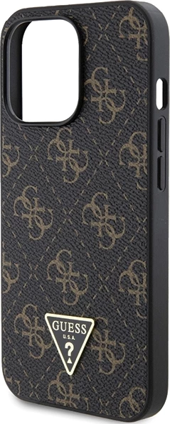 Mbështjellës Guess 4G Triangle Metal Logo për iPhone 14 Pro Max, i zi