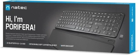 Tastierë Natec Porifera, pa tela, Qwerty, numërike, 12 çelësa multimedialë, e zezë, ndriçim i bardhë