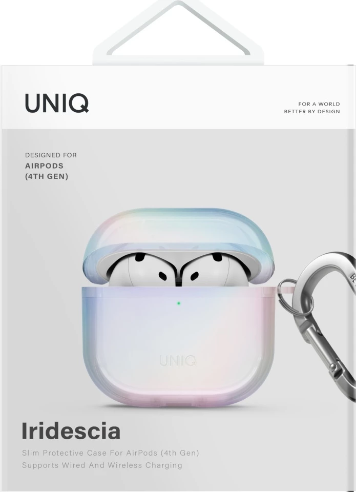 Mbështjellës UNIQ Iridescia për AirPods 4, me karabinë, Holo white