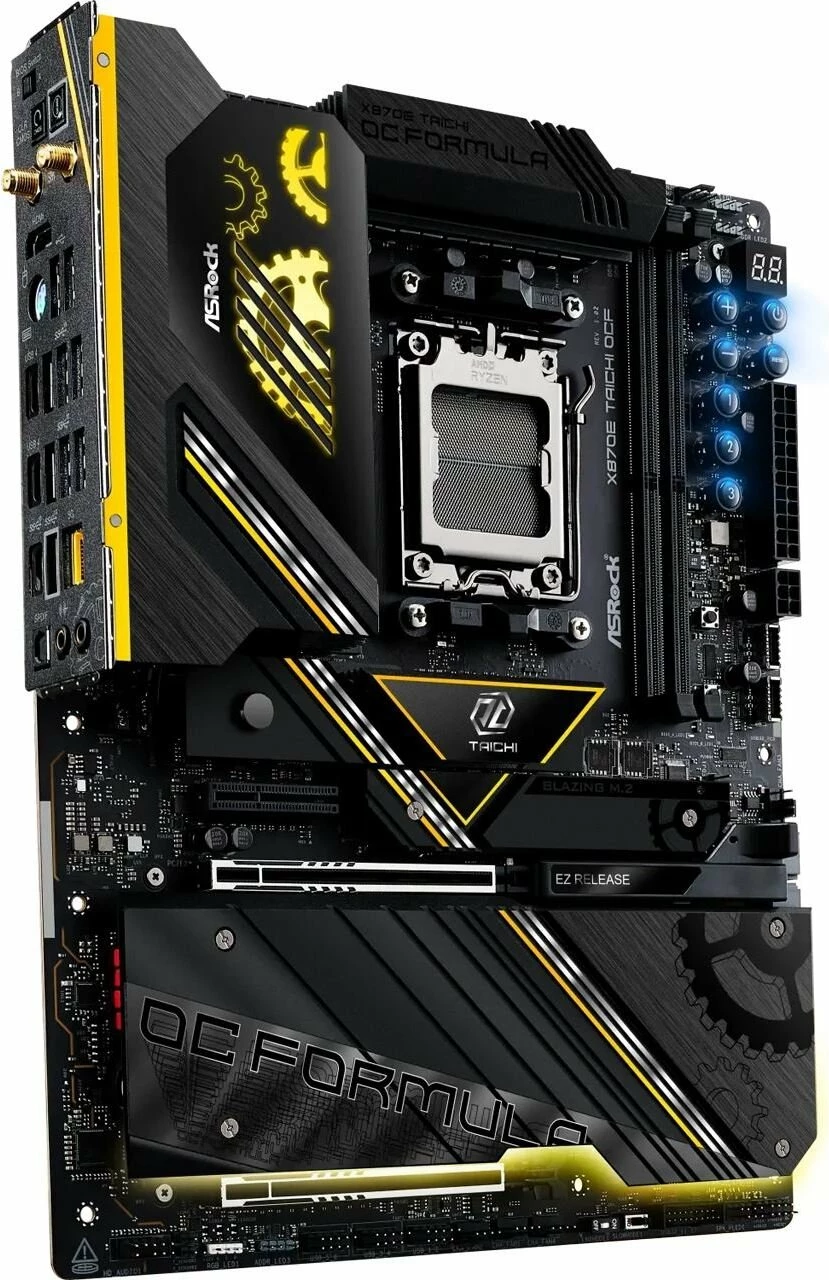 Pllakë amë ASRock X870E Taichi OCF, AM5, ATX, DDR5 128GB, Wi‑Fi 7, e zezë me detaje ari
