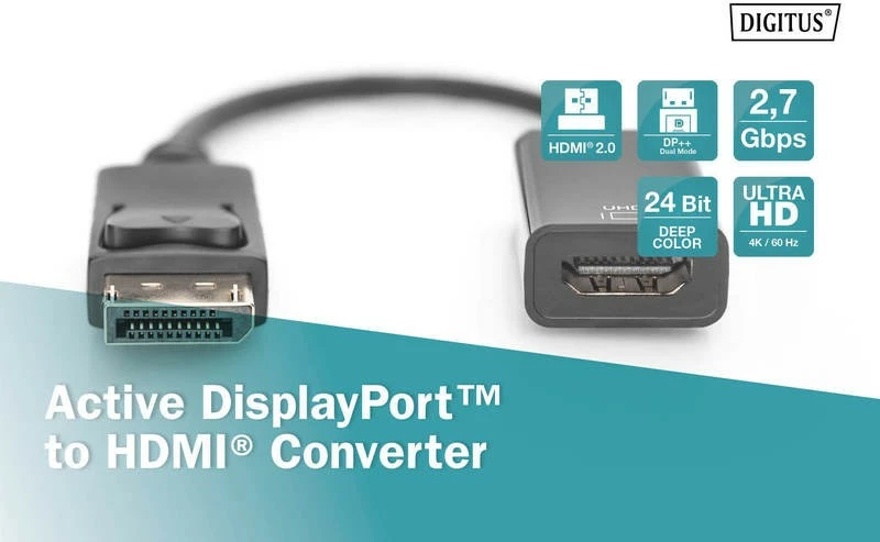 Adapter DisplayPort në HDMI Digitus AK-340415-002-S, 0.2m, i zi