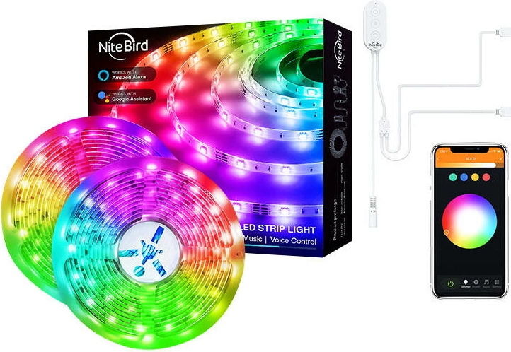 Shirit LED i mençur NiteBird SL3, 10m, RGB, kontroll me aplikacion, set 2x5m