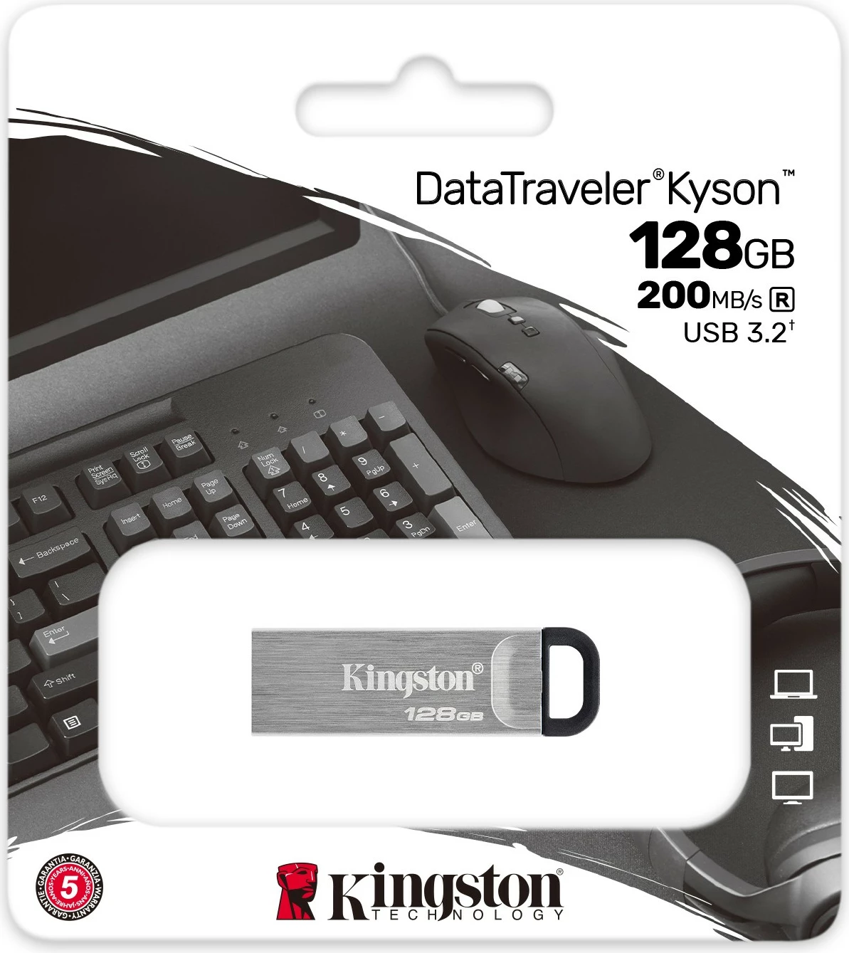 USB Flash Drive Kingston DataTraveler Kyson 128GB, USB Type-A, 3.2 Gen 1, Silver