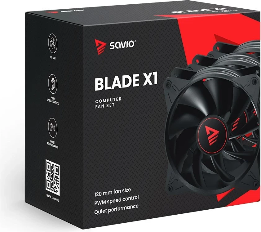 Set ventilatorësh për kasë SAVIO BLADE X1, 3x120mm, 4-pin PWM, zi