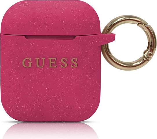 Mbështjellës Guess GUACCSILGLFU për AirPods, silikon me shkëlqim, fuchsia