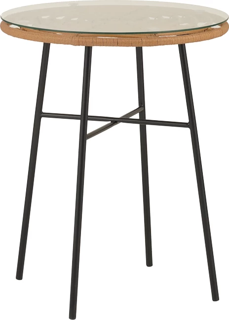 Tavolinë Gaus metalike, ngjyrë e zezë-pe natyrale-xham D60x74cm