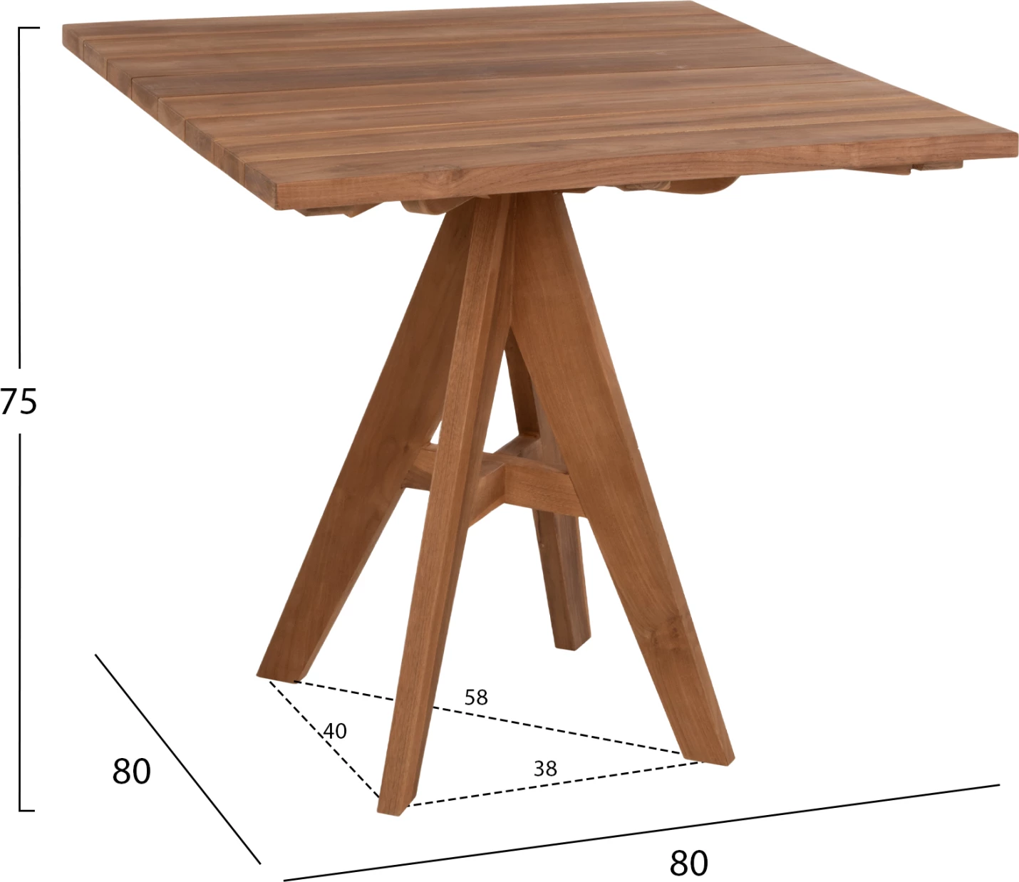 Tavolinë me karrige për terasë LEO FH9622, dru tik, 80x80x75H cm