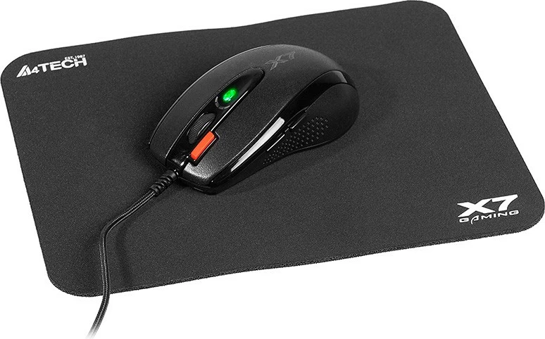 Maus + Mauspad A4 Tech X-Game X-710BK, me kabllo, 7 butona, 3000 DPI, i zi, set
