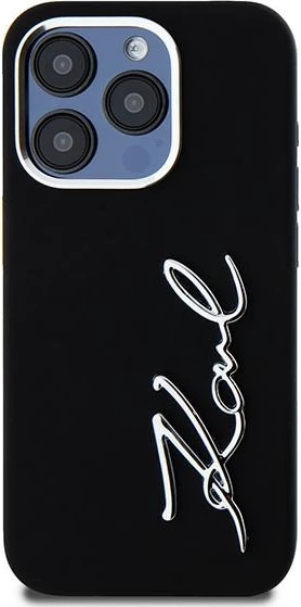 Mbështjellës Karl Lagerfeld Silicone Metal Script Logo për iPhone 15 Pro Max, i zi