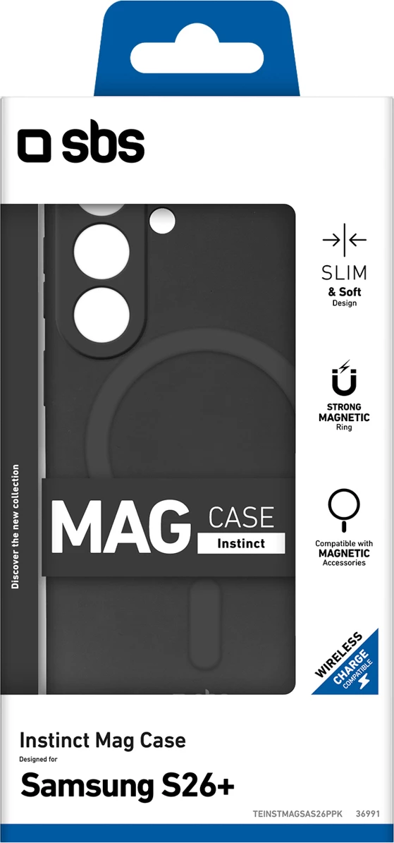 Mbështjellës SBS Instinct Mag për Samsung Galaxy S26 Plus, kompatibil me MagSafe, TPU/Mikrofibër, i zi
