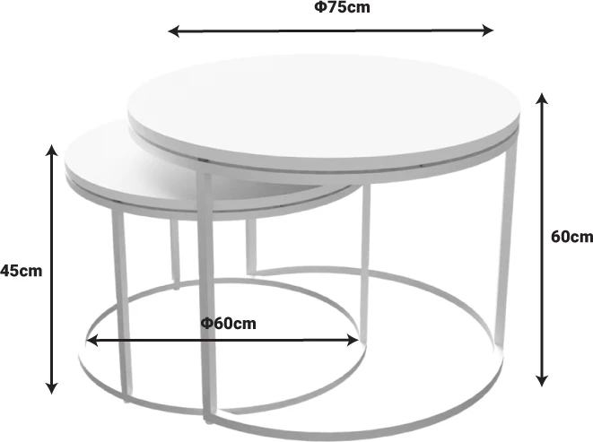 Set tavolinash kafeje Solme, metal dhe melaminë, ngjyrë e bardhë
