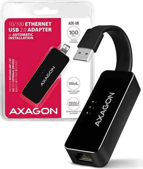 Adapter rrjeti AXAGON ADE-XR, USB 2.0 në Ethernet, i zi