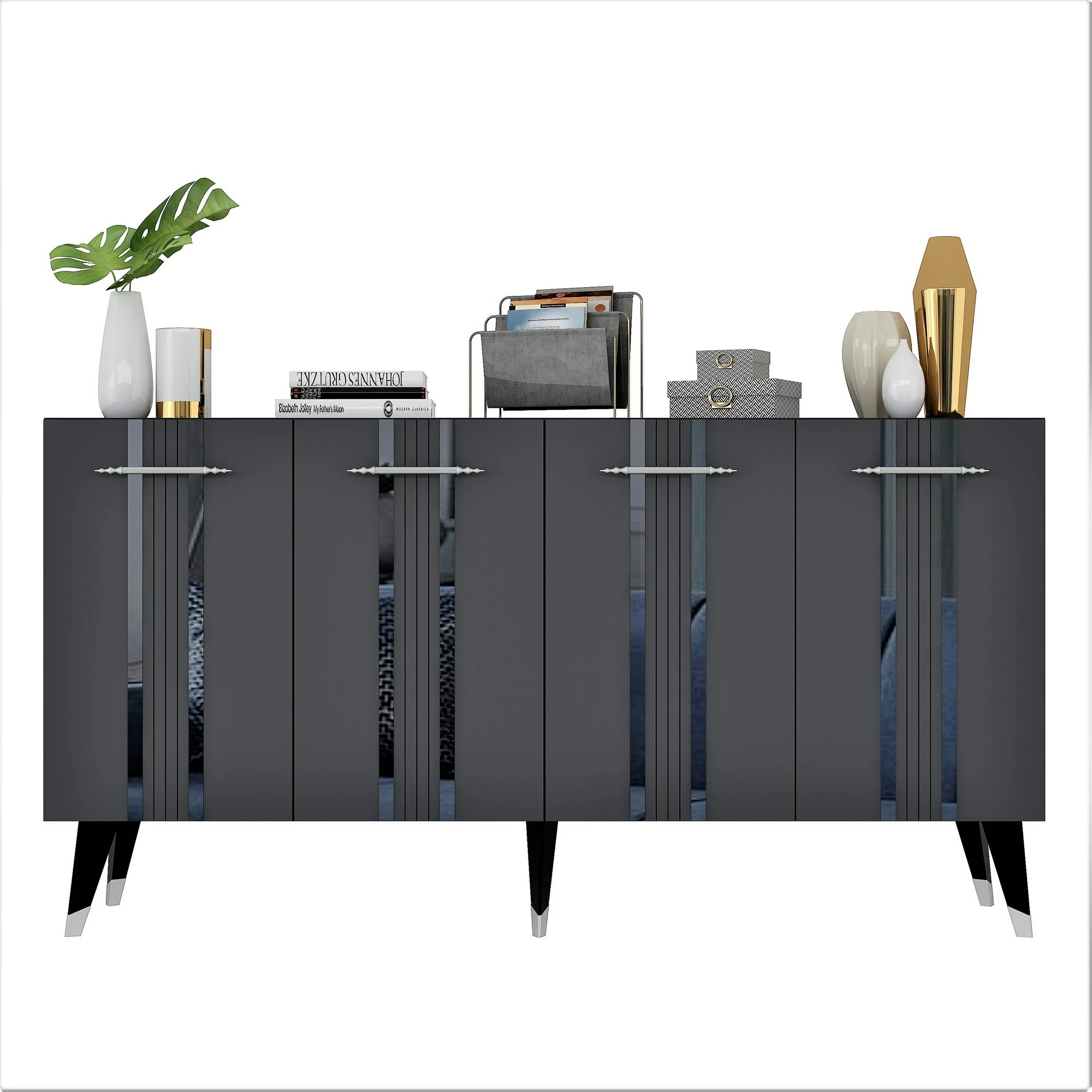 Konsol Asel, anthracite, silver, Hanah Home