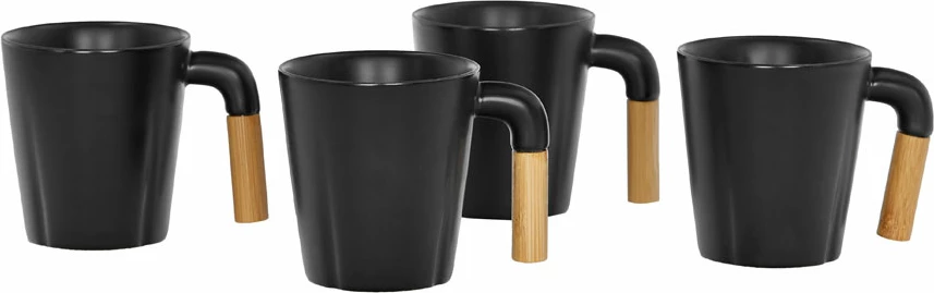 Set 4 filxhanë Nordic, porcelan i zi, dorezë bambuje, 13x23x9cm