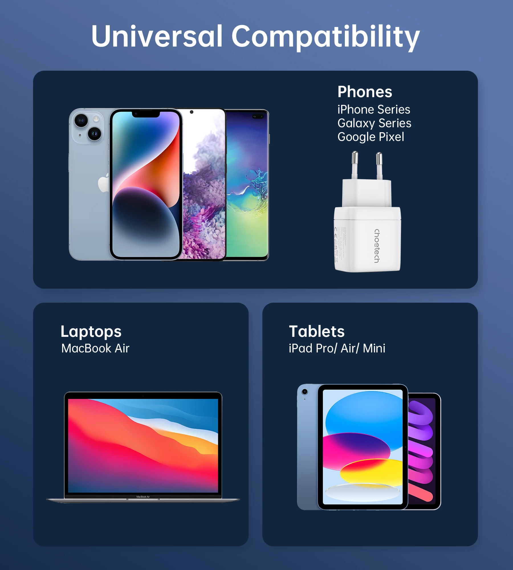 Karikues muri Choetech PD6052, 35W, USB-C & USB-A, me ekran, i bardhë