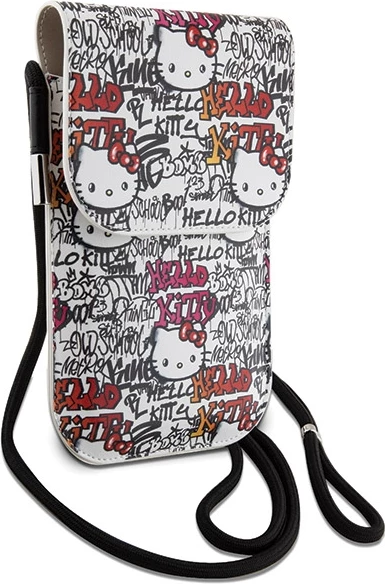 Çantë për celular Hello Kitty Leather Tags Graffiti Cord, lëkurë artificiale, bezhë