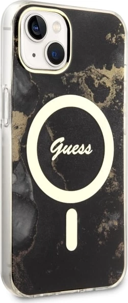 Mbështjellës Guess Golden Marble për iPhone 14 Plus 6.7", MagSafe, zi