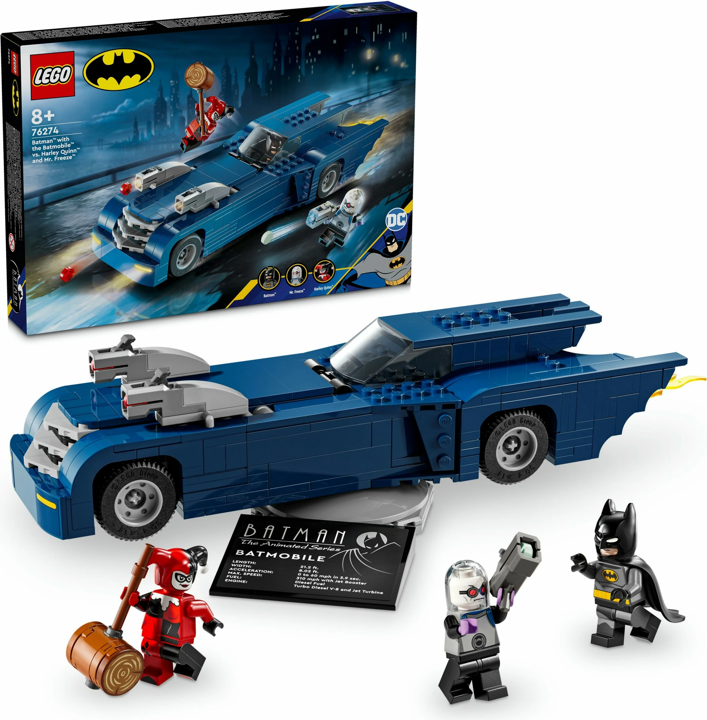 Set ndërtimi LEGO Batman me Batmobile, Harley Quinn dhe Mr. Freeze, 435 pjesë