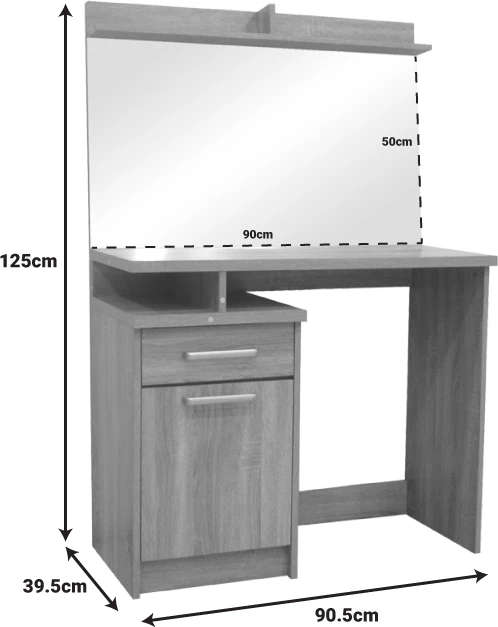Tavolinë grimi me pasqyrë Olympus, ngjyrë lisi e çelët, 90.5x39.5x75cm