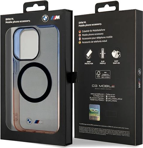 Mbështjellës BMW Gradient Bumper MagSafe për iPhone 15 Pro Max, gri-portokalli-kaltër