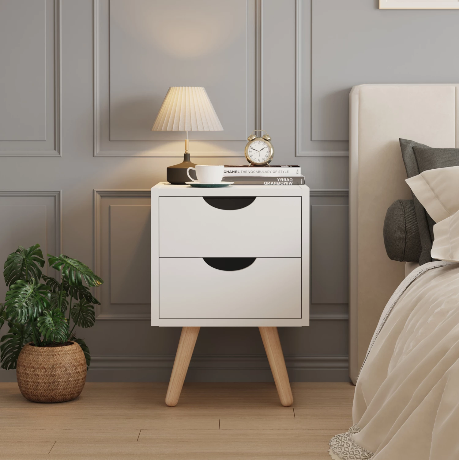 Komodinë DINKL FH2472.03 melaminë-2 sirtarë ngjyrë bardhë 29,7x29,7x45H cm