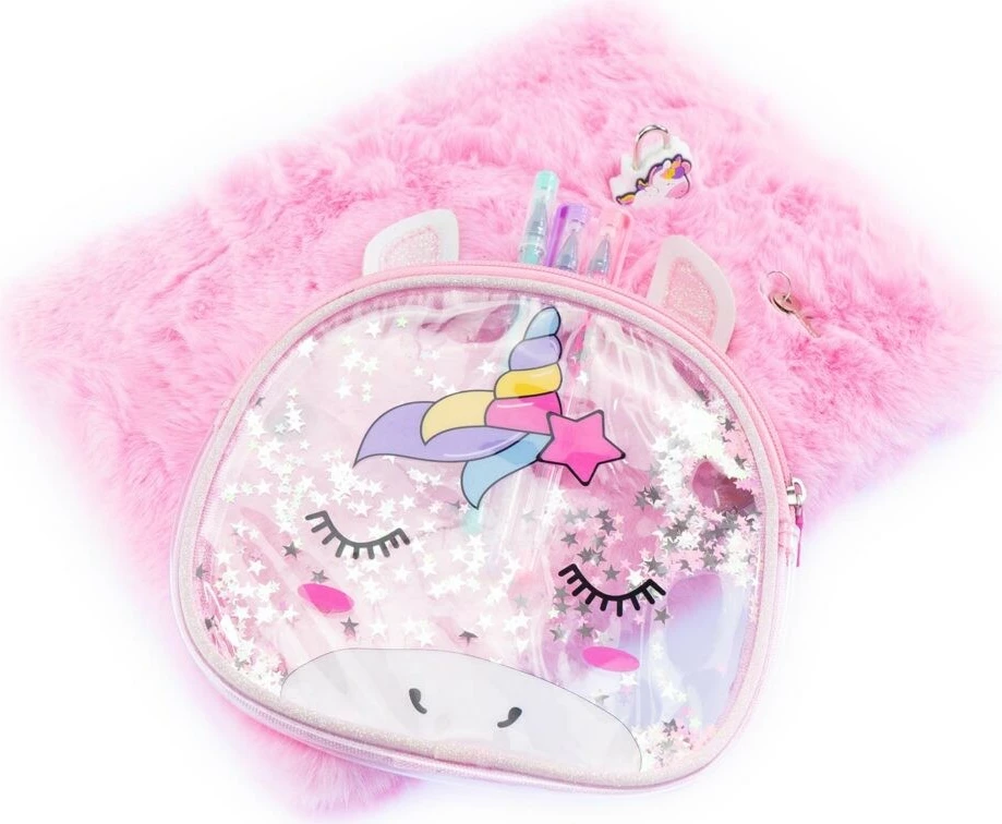Planifikues maxi Nice me unikorn, me çantë kozmetike të ndashme, 3 stilolapsa, rozë
