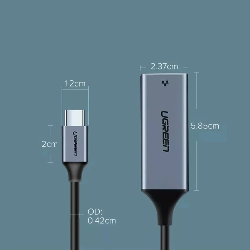 Adapter rrjeti USB-C në RJ45 Ugreen CM199 1Gbps, 50737B, gri