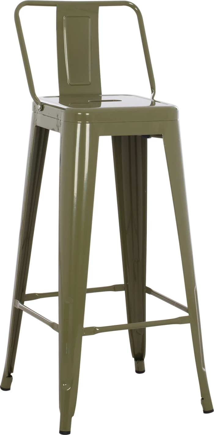 Karrige për bar me mbështetëse, MELITA-PRO, metal, ngjyrë ulliri e errët, 42x42x100H cm