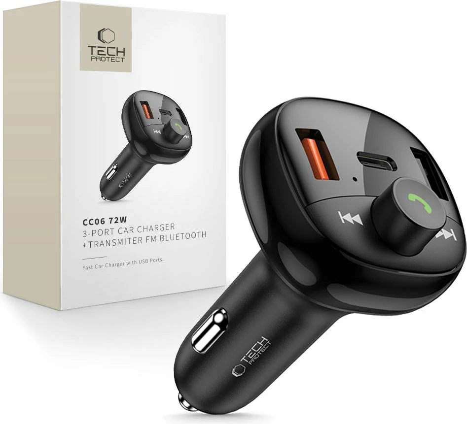 Karikues makine Tech-Protect CC06 me 3 porta, transmetues FM Bluetooth, i zi