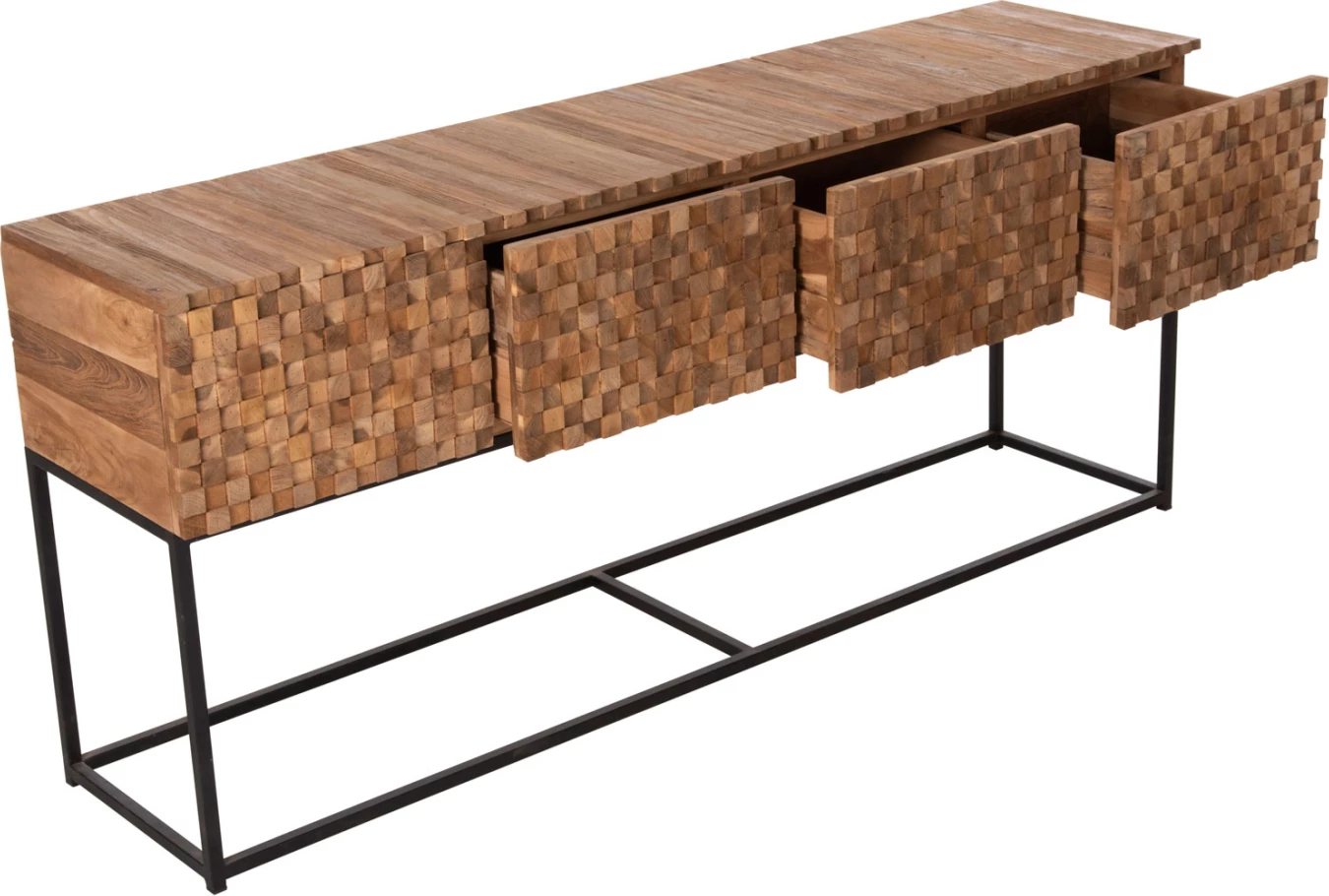 Konsolë me sirtarë JORDI FH9801 dru tik në bazë metalike natyrale-e zezë 180x43x79H cm