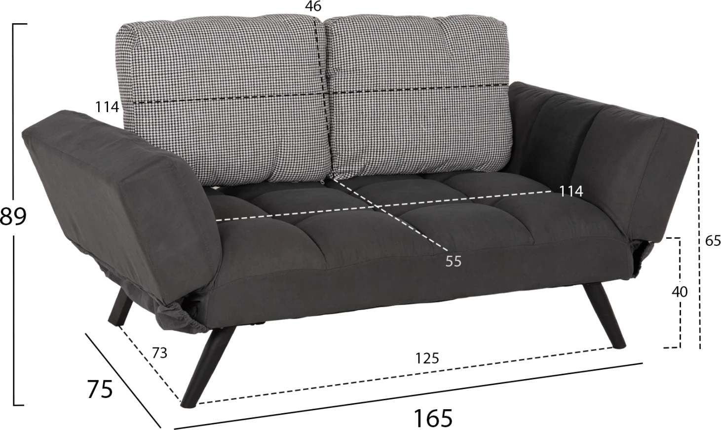 Divan 3 vendësh FH3169.01 GRI me Jastëkë 165-190x75x89Η cm
