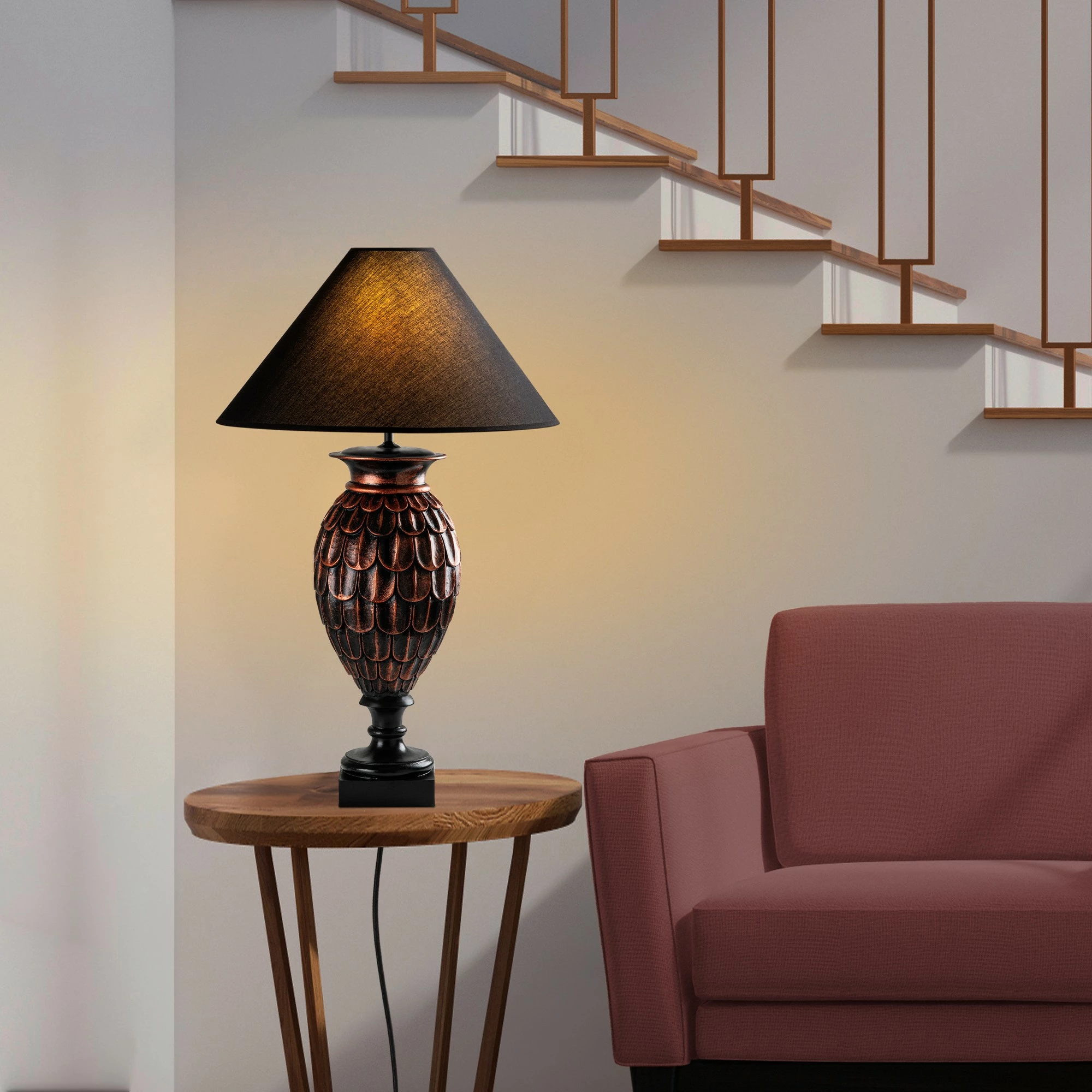 Llambë tavoline Opviq, ELEGANZE-5301, ngjyrë kafe dhe e zezë