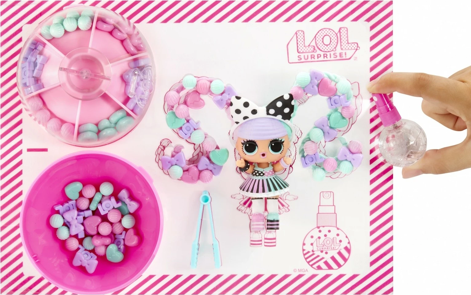 Set rruaza flokësh L.O.L. Surprise Hair Beads Tots, 64+ copë, për vajza