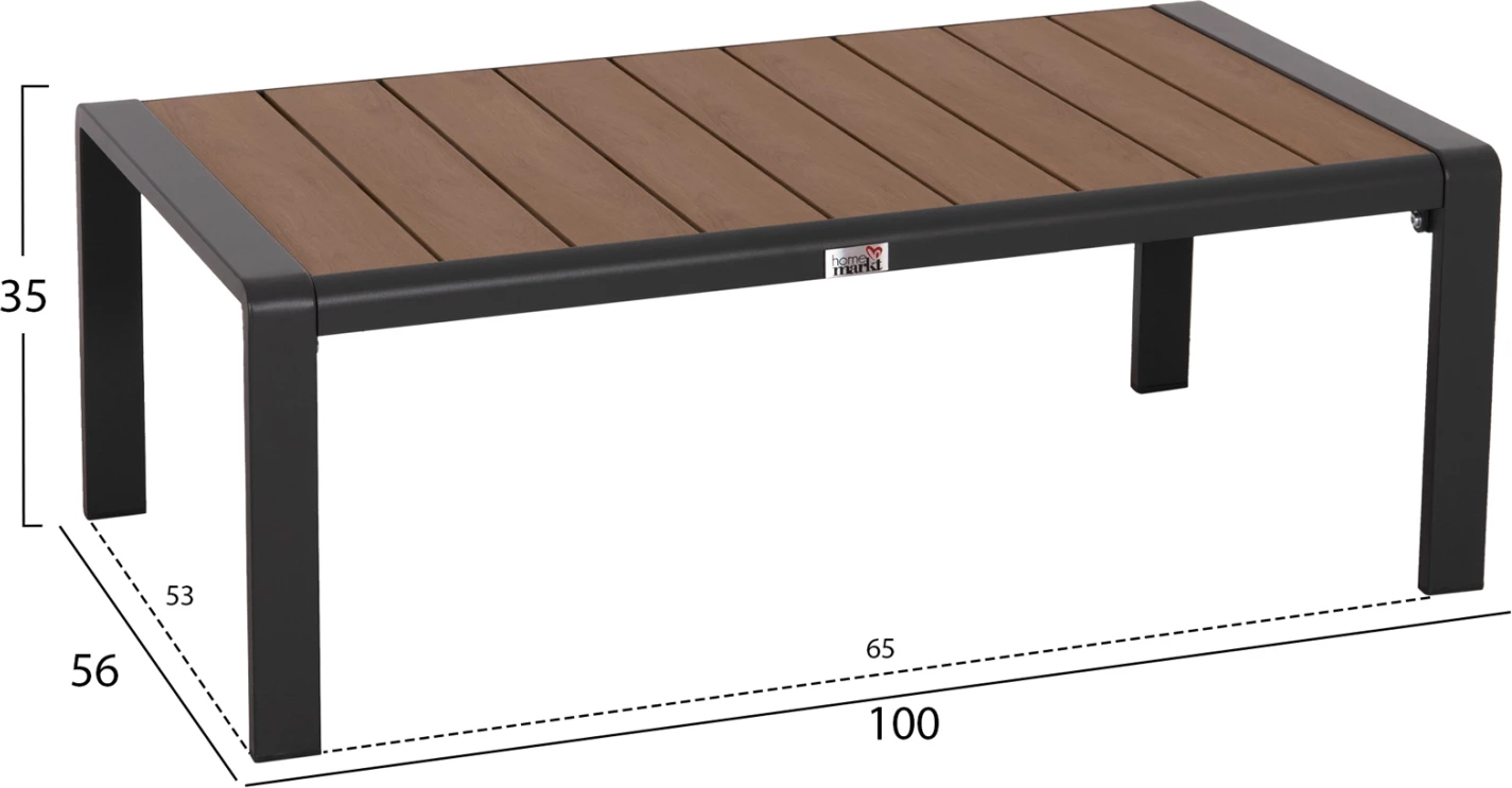 Tavolinë anësore për shezlong, alumin, ngjyrë gri e errët, polywood, BENTRY FH6276.03, 100x56x35cm