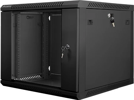 Kasë muri Lanberg WF01-6609-10B, 19", 9U, 600x600mm, derë xhami, e zezë