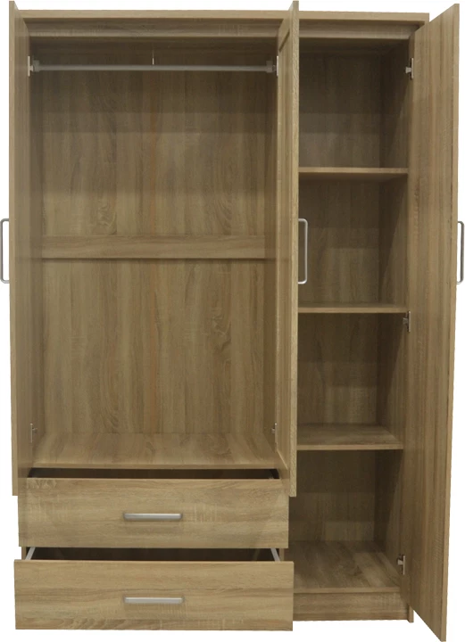 Dollap Olympus me 3 dyer dhe sirtarë+pasqyrë, ngjyrë lisi e çelët, 120x57x183